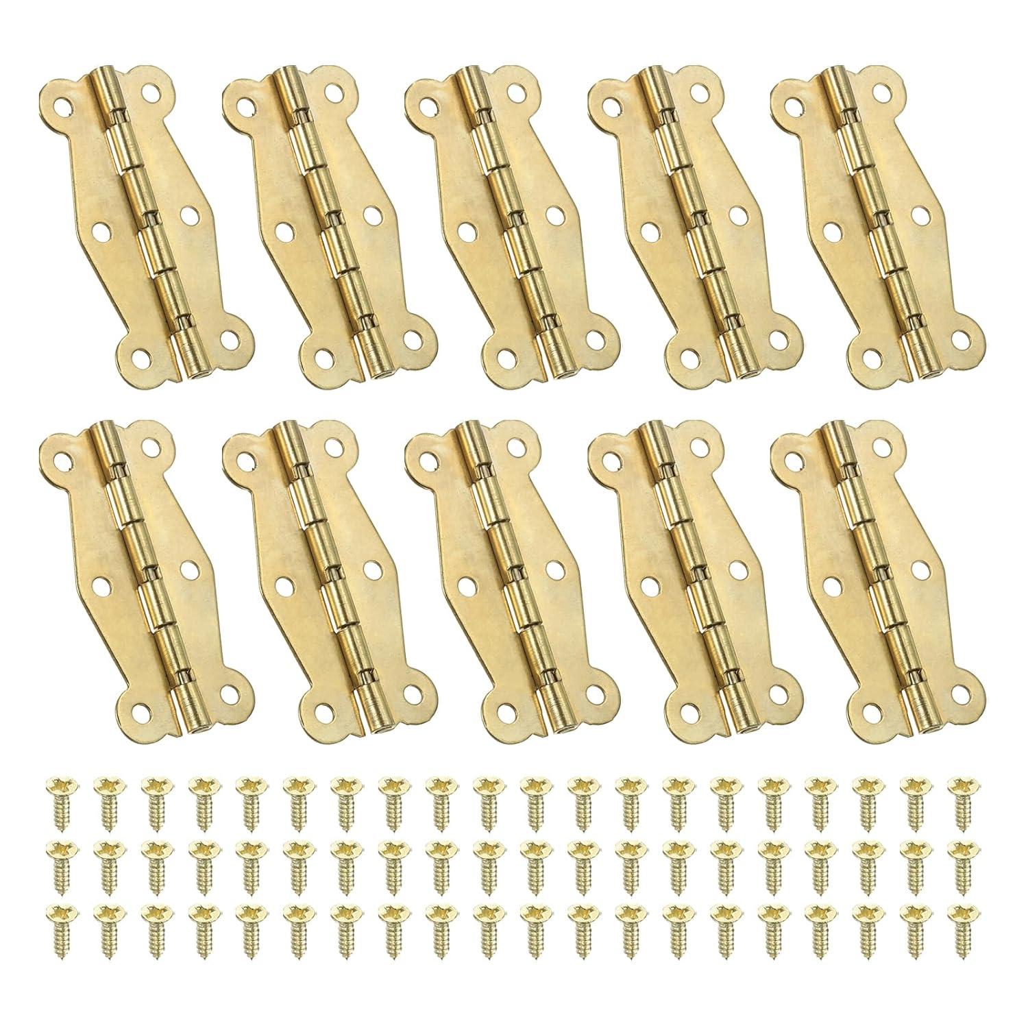 Uxcell Small Box Hinges 2 Inch, 10 Pack 180-Degree Butterfly Decorative Hinges Jewelry Box Hardware, Gold