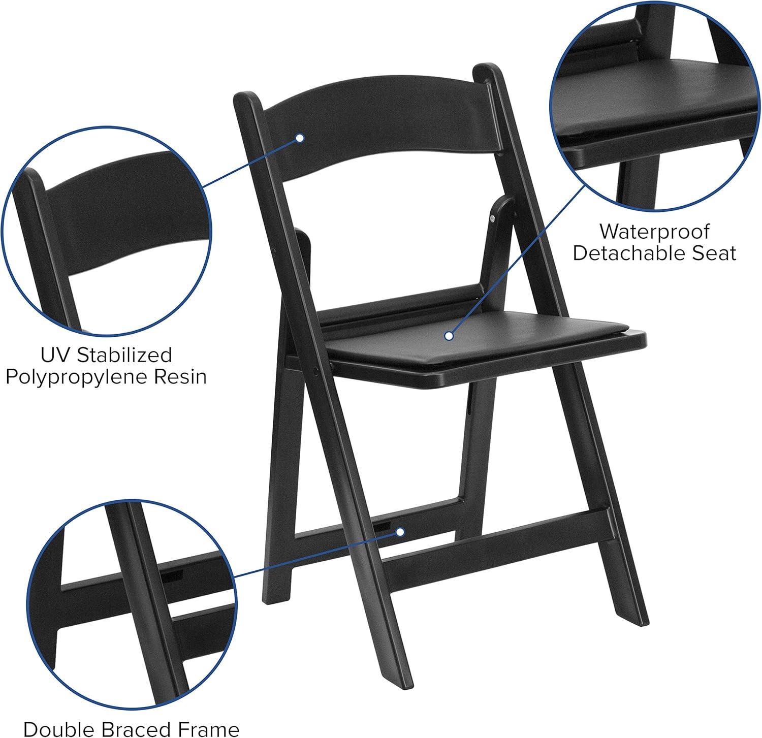 Elegant Black Resin 35.5" Folding Chair Set with Vinyl Padded Seats