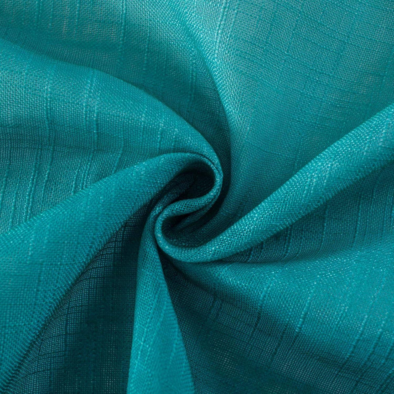 Melodieux Linen Textured Ombre Semi Sheer Curtains for Bedroom Living Room Kids Nursery Sunset Rod Pocket Gradient Drapes, Orange Green Teal Turquoise Mint, 52 x 63 Inch (2 Panels)