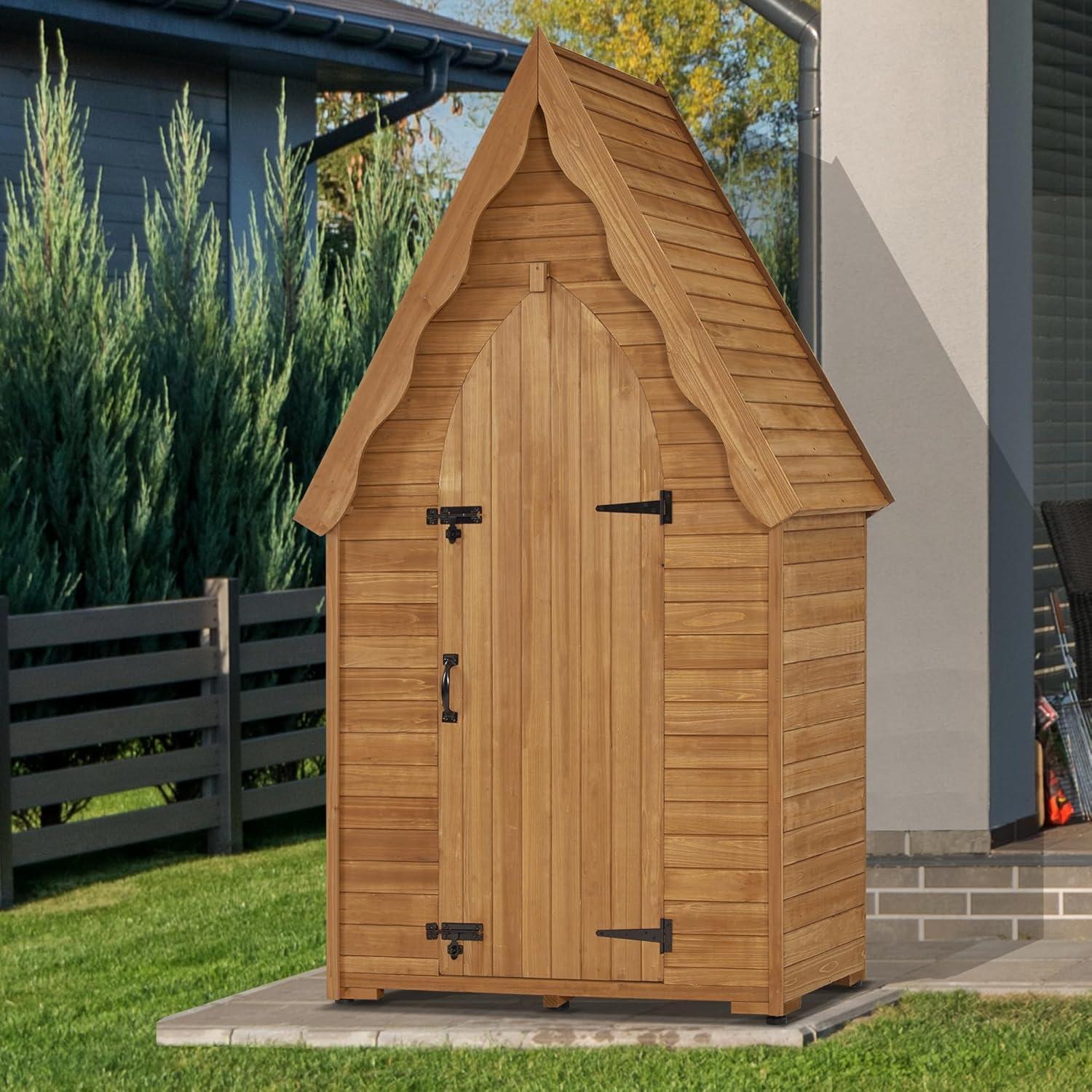 MCombo Waterproof Wooden Garden Storage Shed, 82.7" x 47.2" x 28.7", Natural