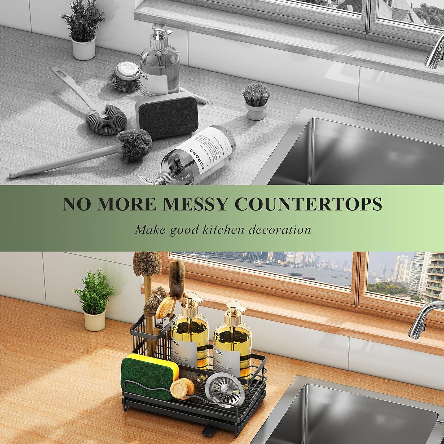 COAHAHA Rust Resistant Stainless Steel Sink Caddy - Large Capacity With Removable Brush Rack