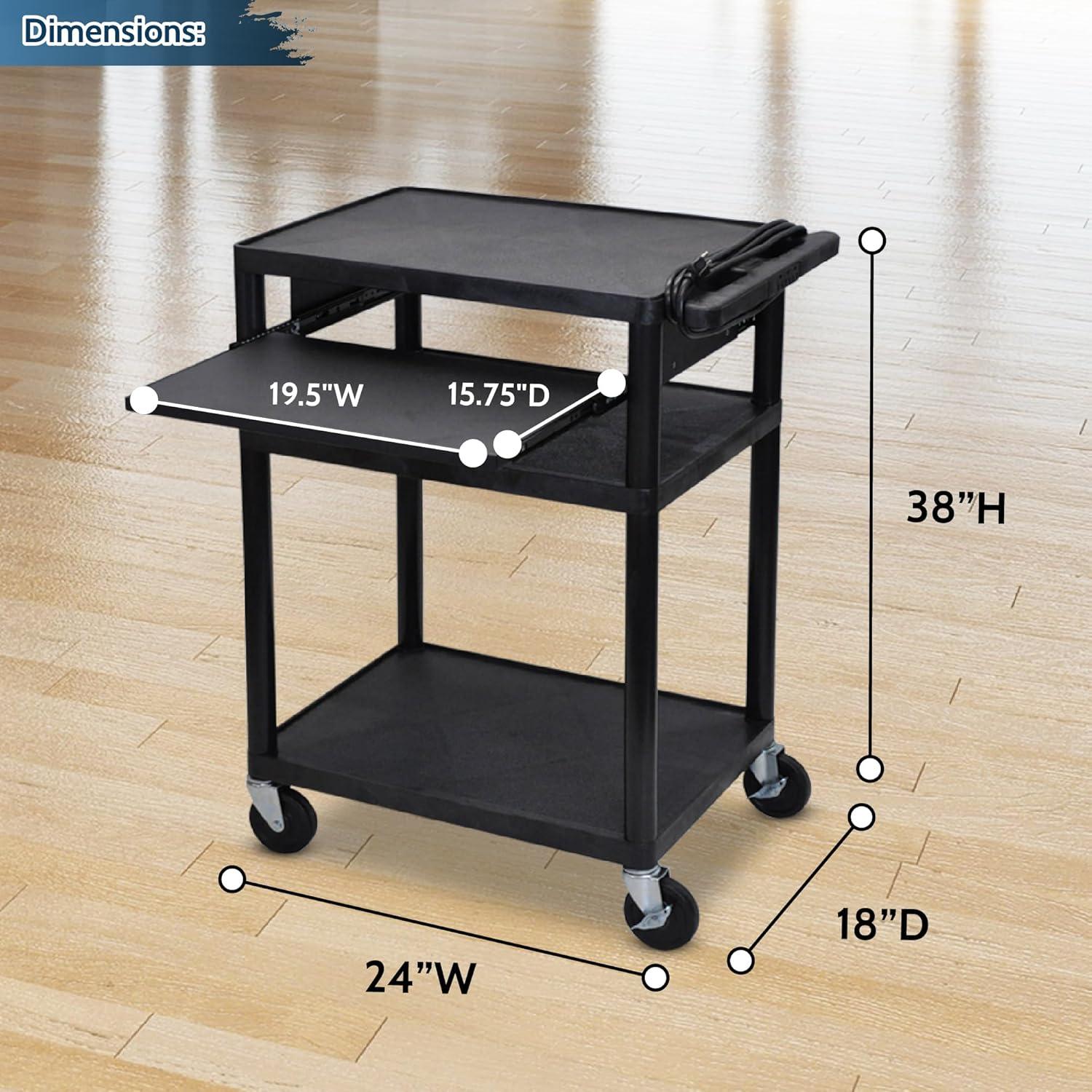 Luxor Black Three-Shelf AV Cart with Pullout Shelf