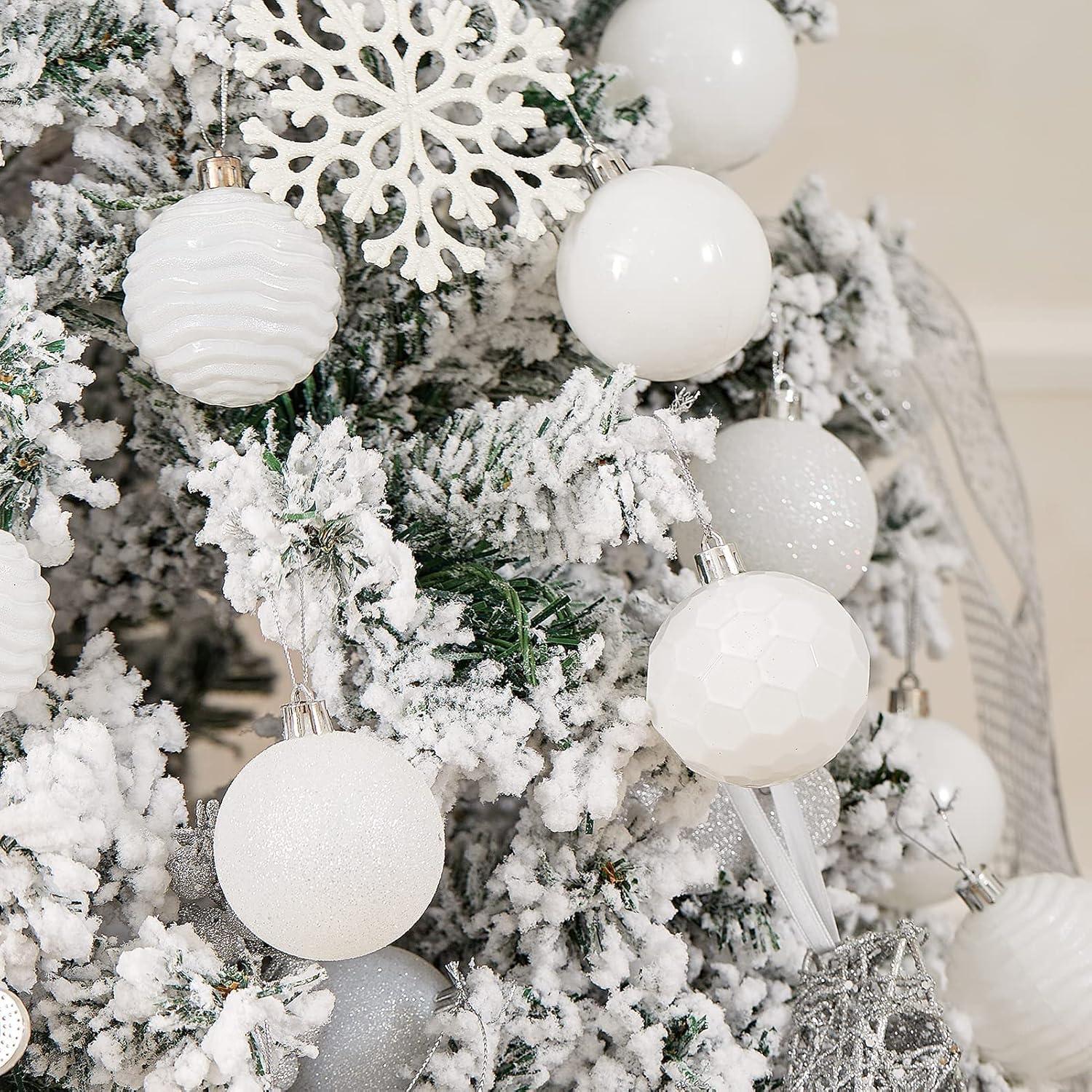 XmasExp 24ct Christmas Ball Ornaments Shatterproof Xmas Tree Hanging Balls Decorations Perfect for Halloween Decorations Holiday Wedding Christmas Decor(2.36"/60mm, White)