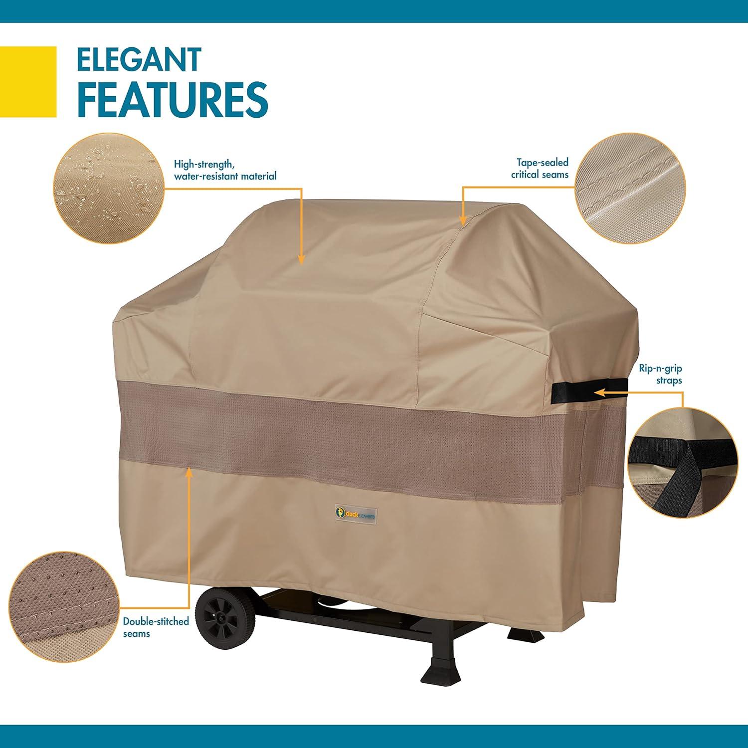 Tan Waterproof BBQ Grill Cover with Hook and Loop Closure