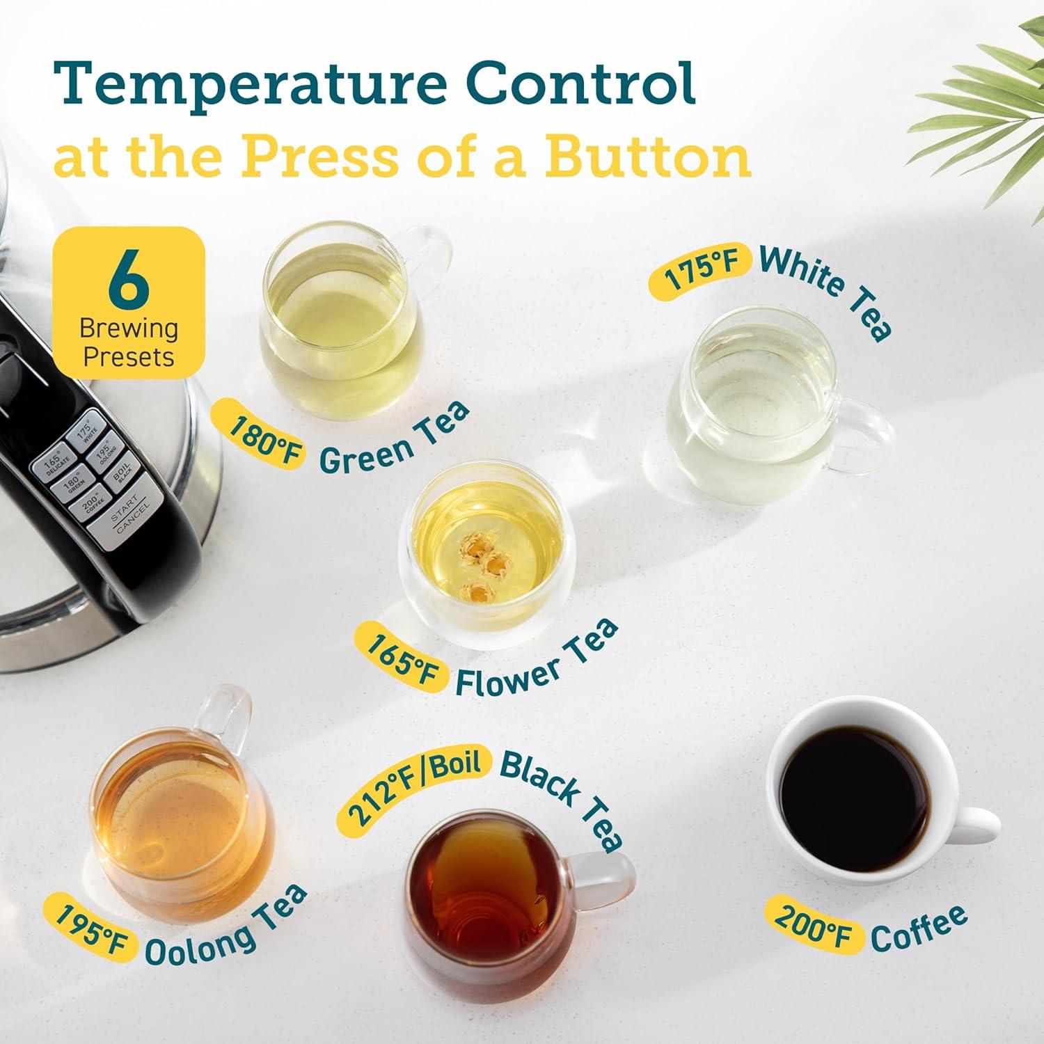 1.7L Stainless Steel and Glass Electric Kettle with Temperature Control