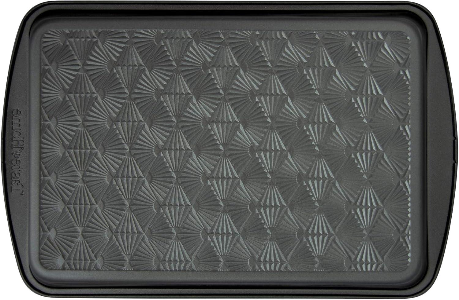 Ash Gray Non-Stick Metal Cookie Sheet with Geometric Design