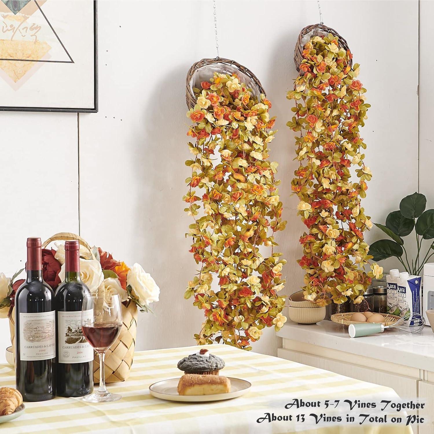 Flower Garland, Artificial Hydrangea Vine Flowers, Hanging Fake Hydrangeas Vine for Room Anniversary Wedding Birthday Christmas Wall Arch Decor, 2 Pcs, Floral Garland, Champagne Flower