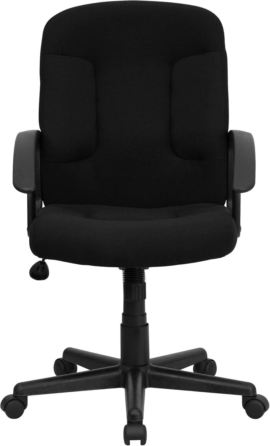 Mid-Back Black Fabric Executive Swivel Chair with Nylon Arms