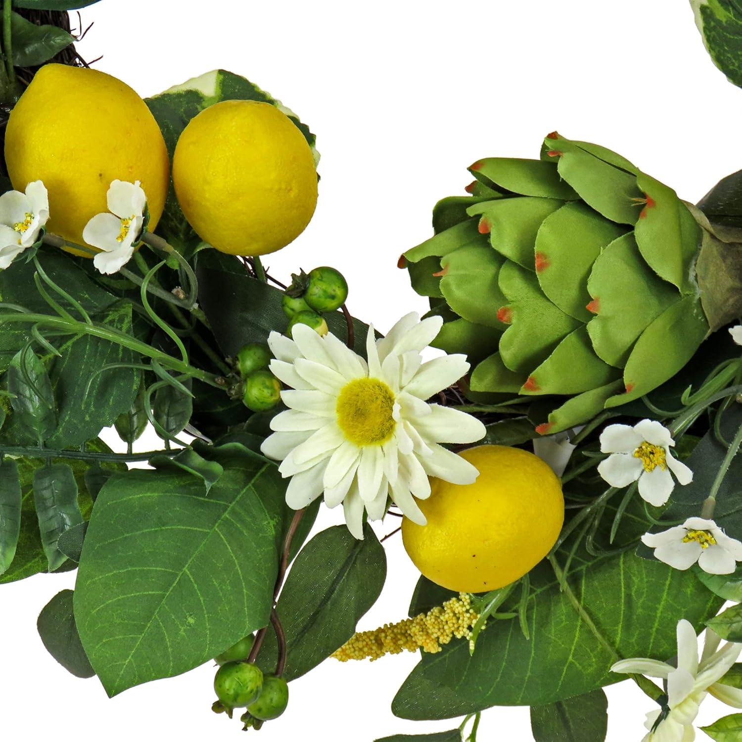 22" Artificial Lemons, Artichokes and Daisy Spring Wreath - National Tree Company