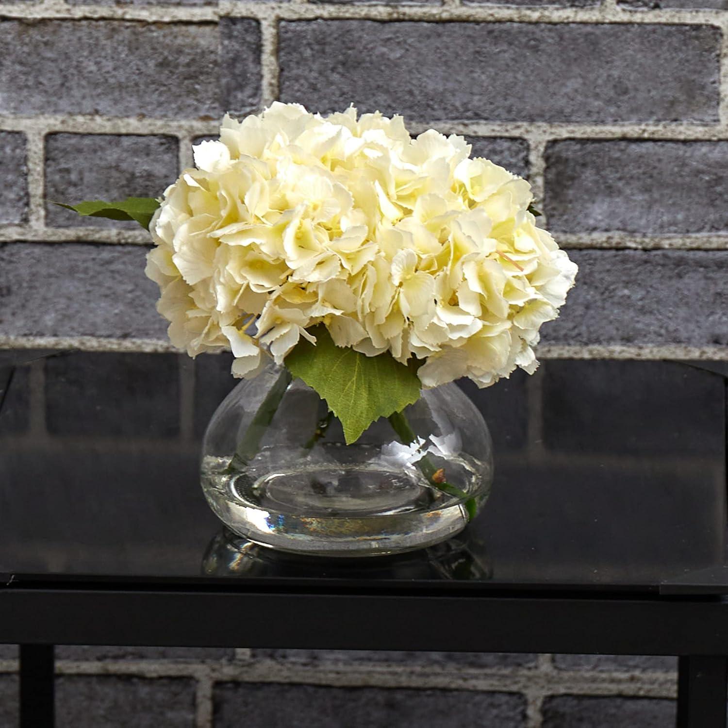 Blooming Hydrangea with Vase, Cream - Nearly Natural: Elegant Faux Hydrangea Arrangement, Indoor Spring Decor