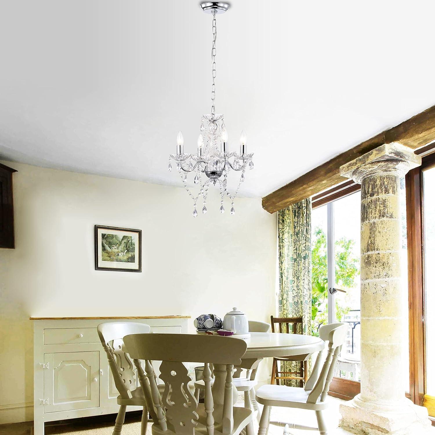 LaLuLa Chrome Chandelier Modern Mini Acrylic Crystal Chandelier Lighting 4 Light Candle Style Chandeliers for Dining Room