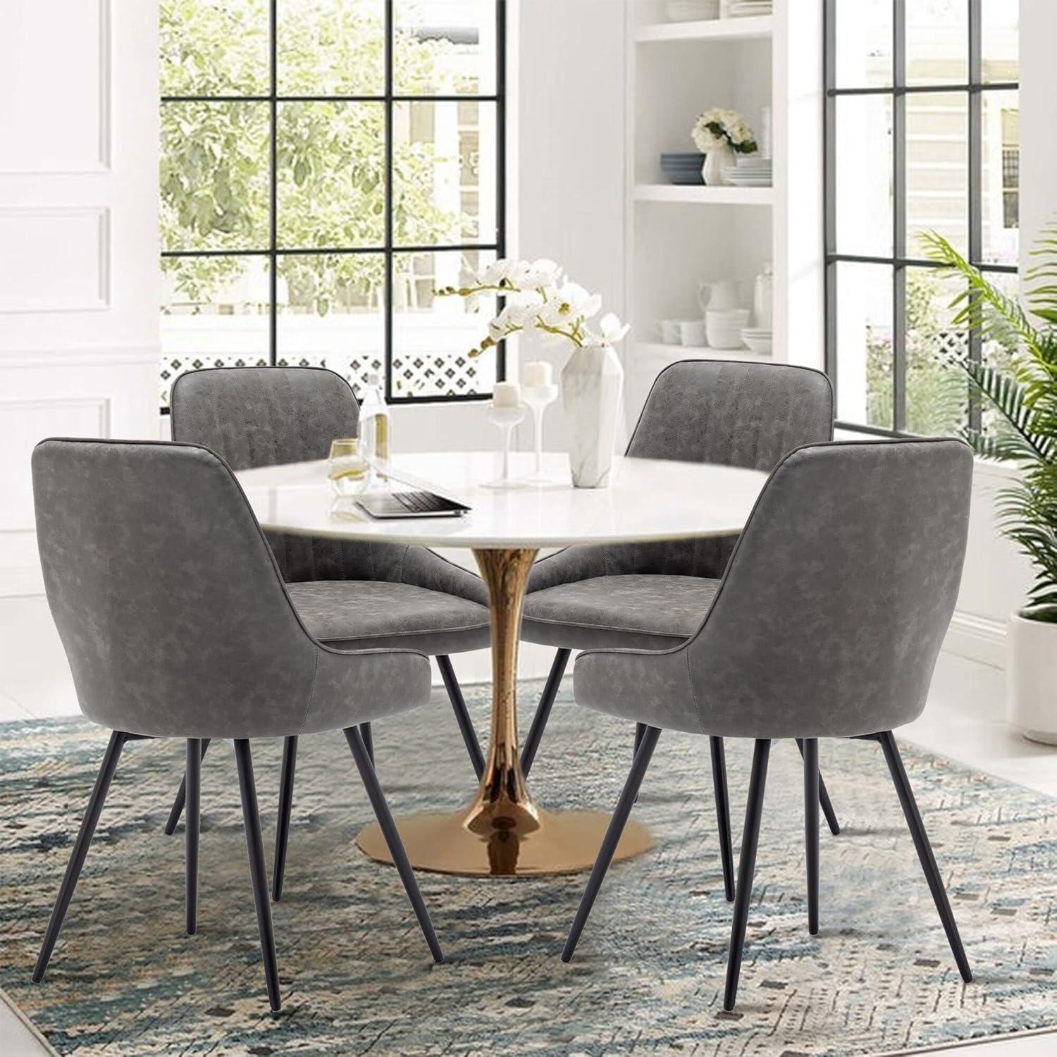 Alunaune Upholstered Dining Chairs Set of 2 Modern Faux Leather Armless Kitchen Chairs, Mid Century Leisure Accent Chair Living Room Desk Side Chair with Metal Legs-Grey