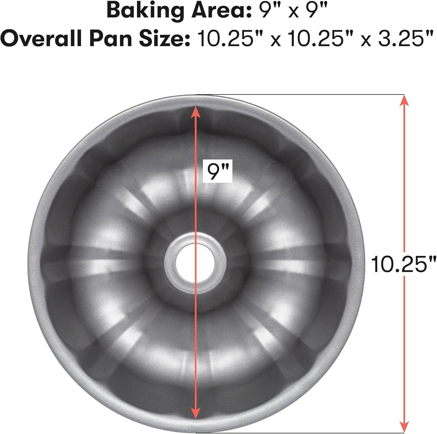 Cooking Light Fluted Cake Bundt Pan, Premium Non-Stick, 9", Gray