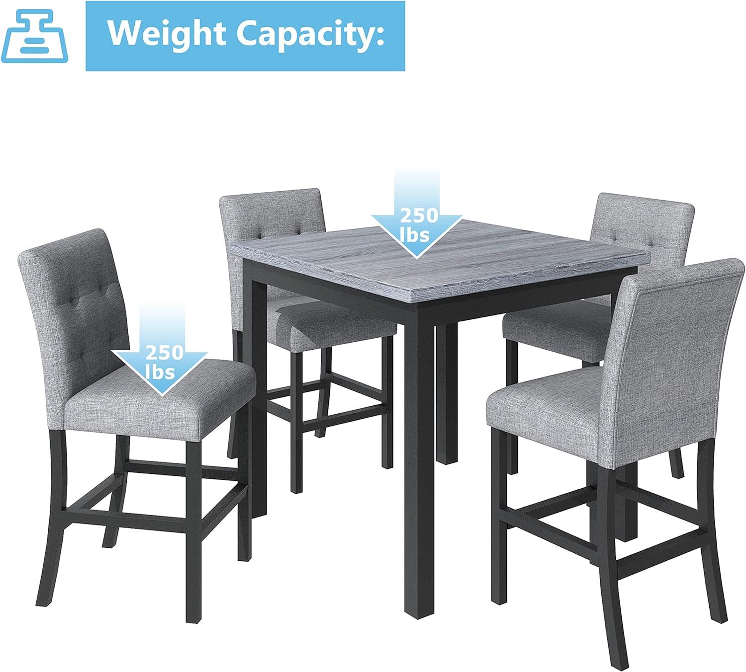 5-Piece Counter Height Dining Set, Includes 1 Solid Wood Table and 4 Upholstered High-Back Chairs w/Footrest for Kitchen, Diningroom, Living Room, Easy to Assemble