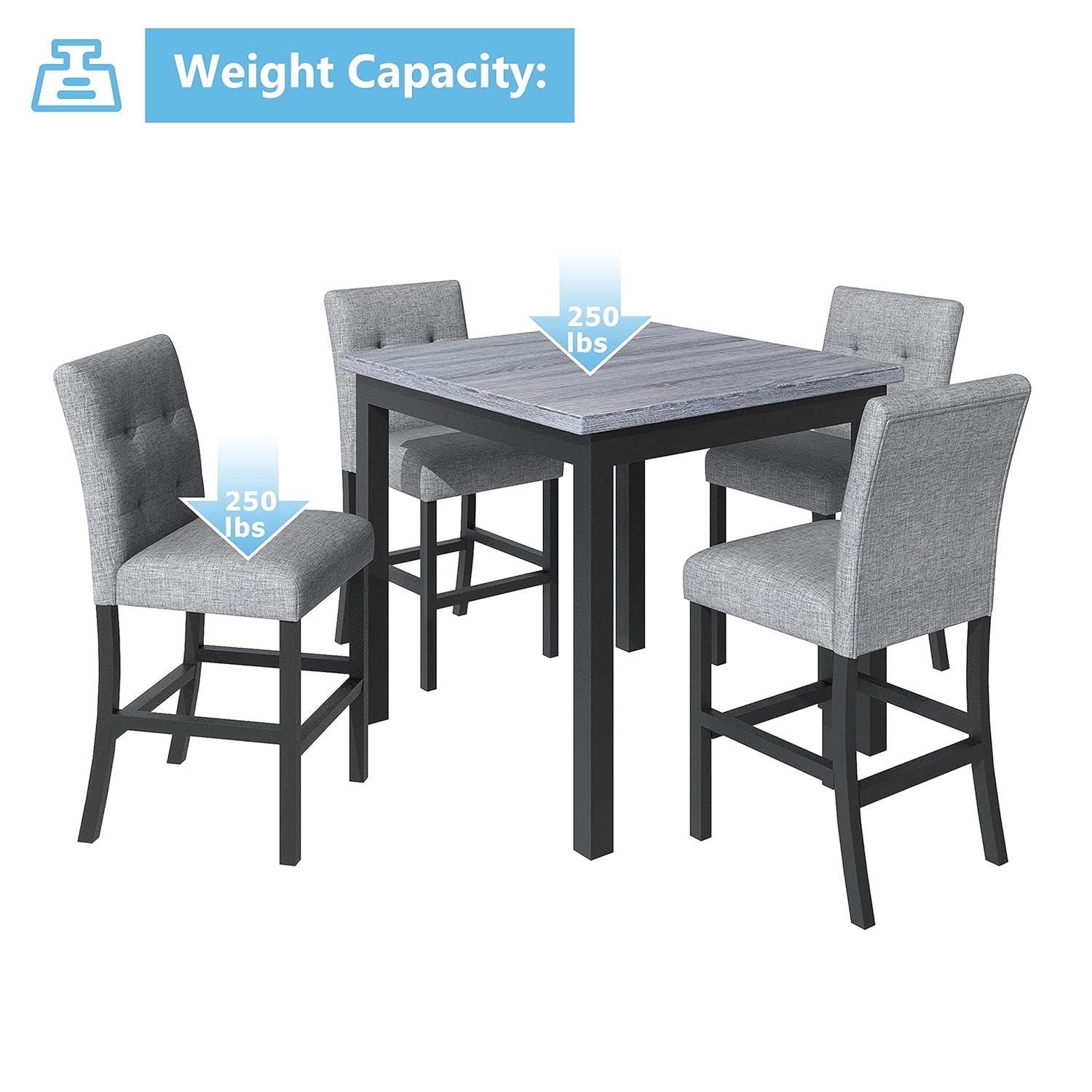 5-Piece Counter Height Dining Set, Includes 1 Solid Wood Table and 4 Upholstered High-Back Chairs w/Footrest for Kitchen, Diningroom, Living Room, Easy to Assemble
