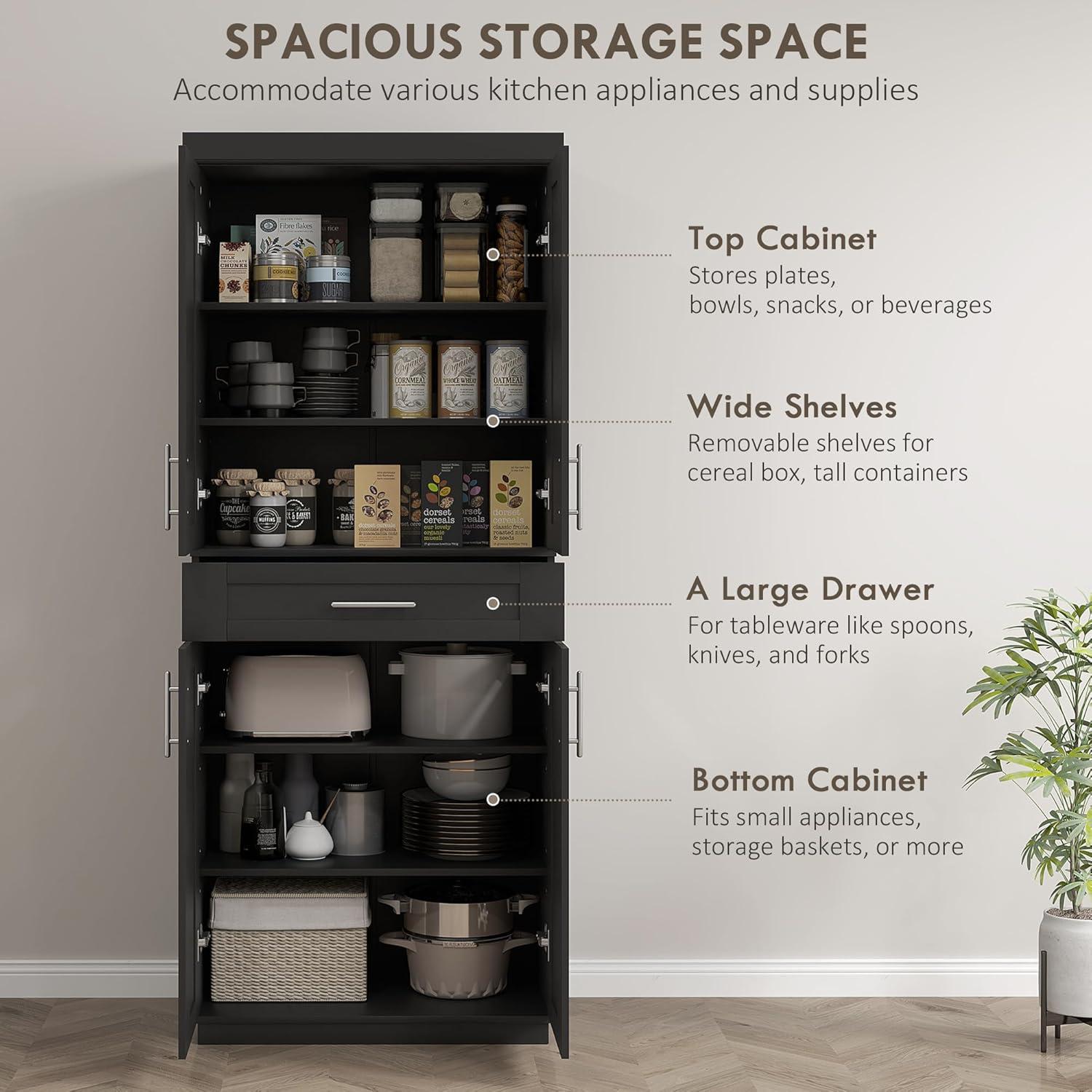 Winston Porter 72" Kitchen Pantry Cabinet Cupboard with Doors