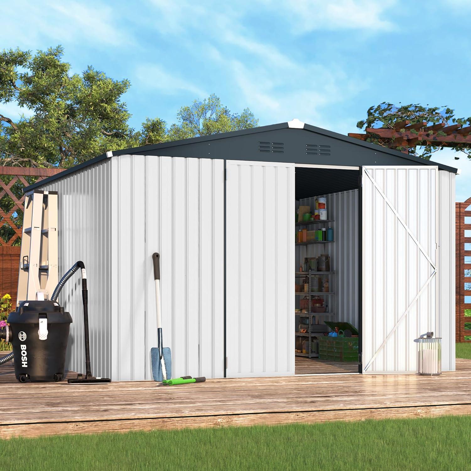 AECOJOY 5' x 3' Outdoor Storage Shed, Small Metal Shed with Lockable Door, Utility and Tool Storage for Garden, Backyard, Patio, Outside use in White