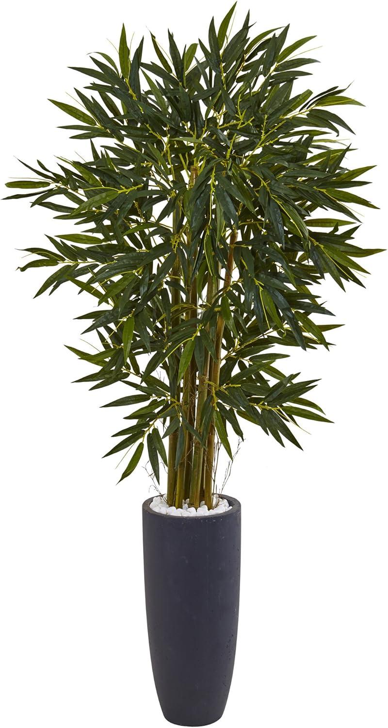 Nearly Natural 6.5-ft Bamboo Tree in Gray Cylinder Planter