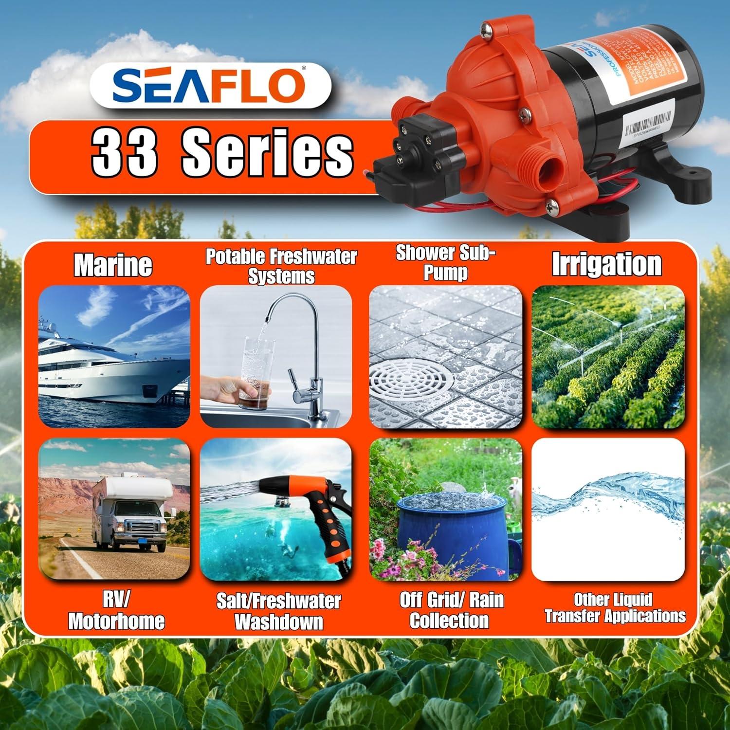 SEAFLO 123ABC, 3.0A, 12V, Orange and White, Diaphragm Self Priming Water Transfer Pump, 3.0 GPM