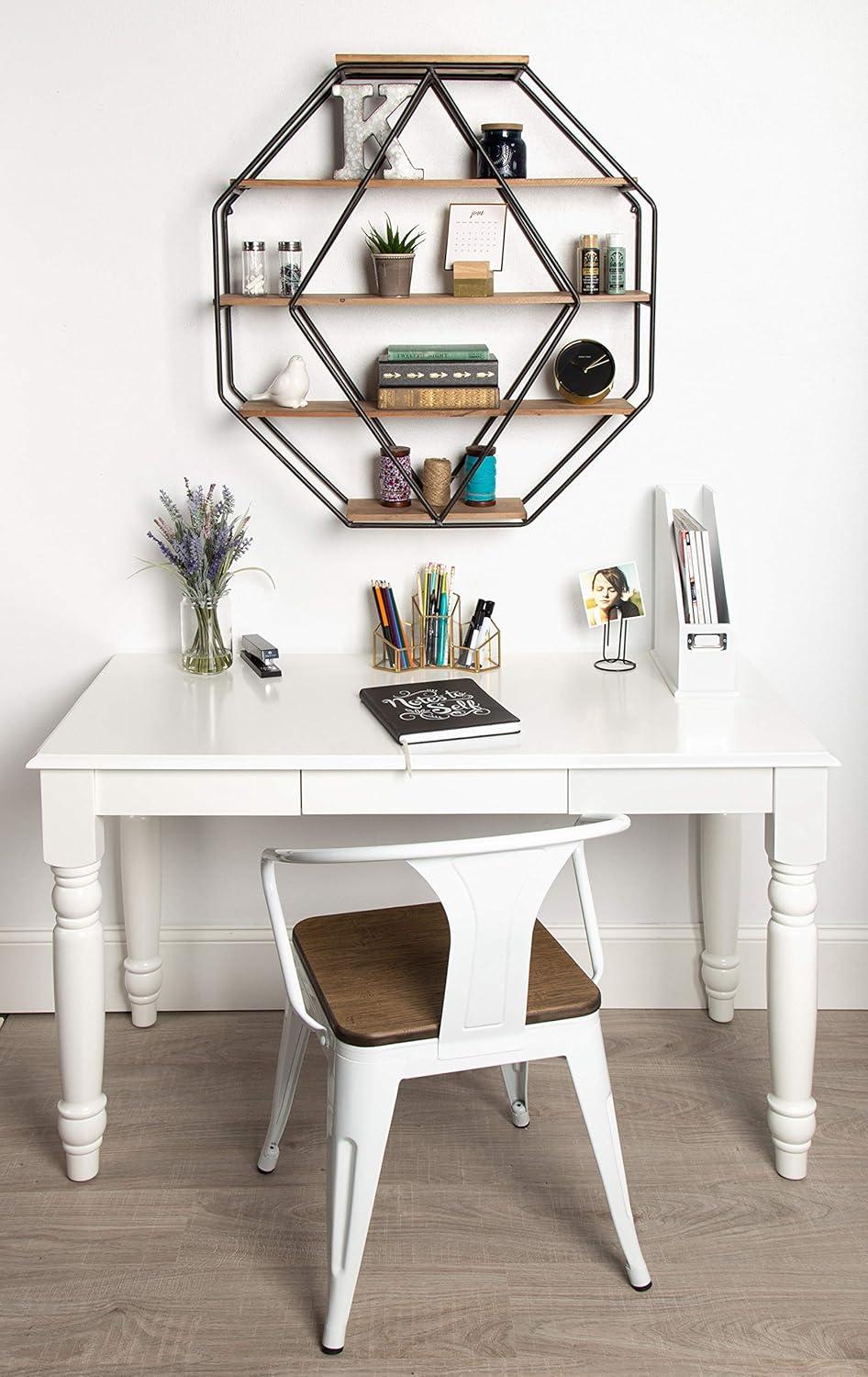 Kate & Laurel All Things Decor Wall Shelf Octagon Shaped Walnut/Black: 5-Tier Metal Floating Decorative Shelving