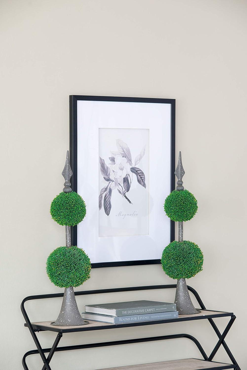 A&B Home Boxwood Ball Topiary with Metal Finial Stand Double Sphere 26 Inch Tall Indoor Outdoor House Decoration