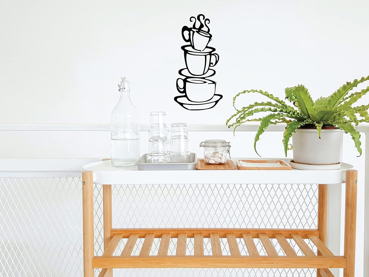 Coffee Cup Double Sided Visual Removable Wall Vinyl Sticker Decals Decor Art Bedroom Design Mural Black 15'' X 8''