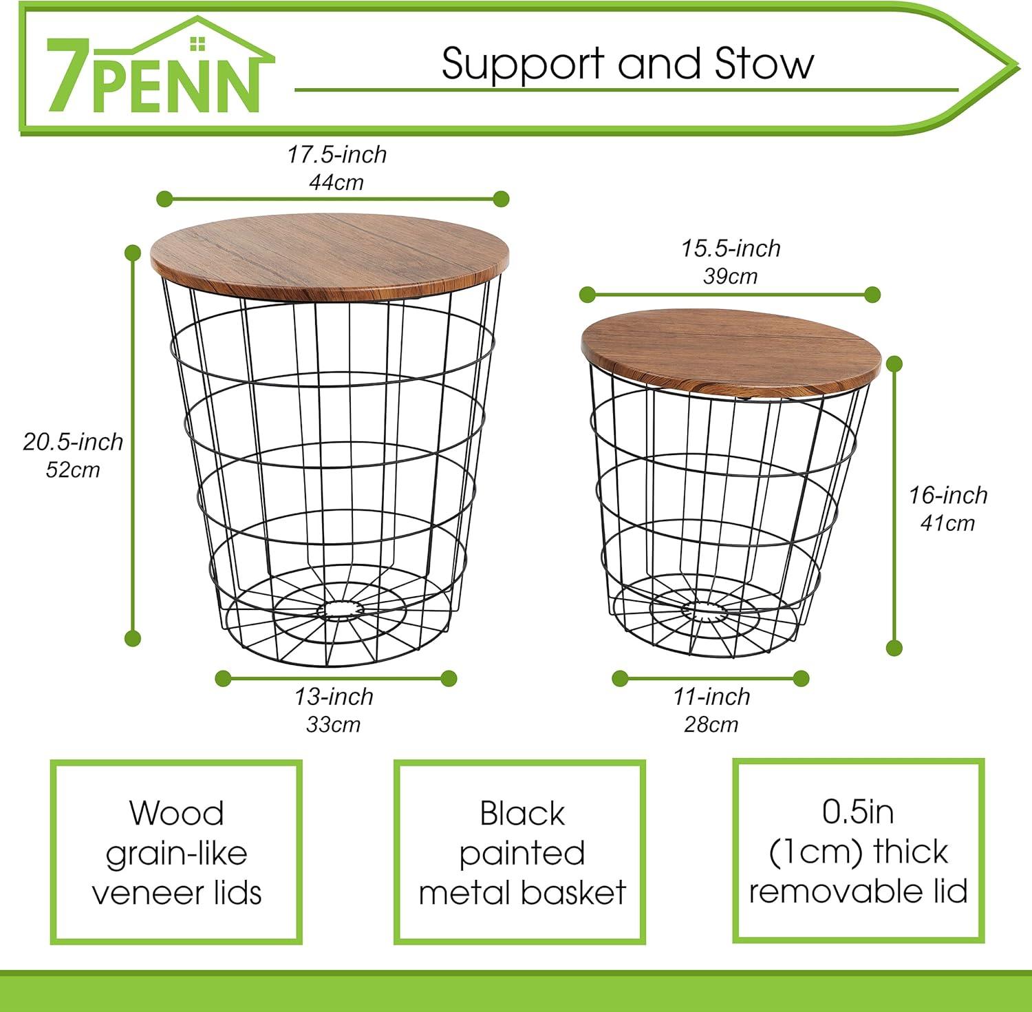 7Penn Nesting Side Tables Wire Basket Table with Lid 2pc End Table with Storage