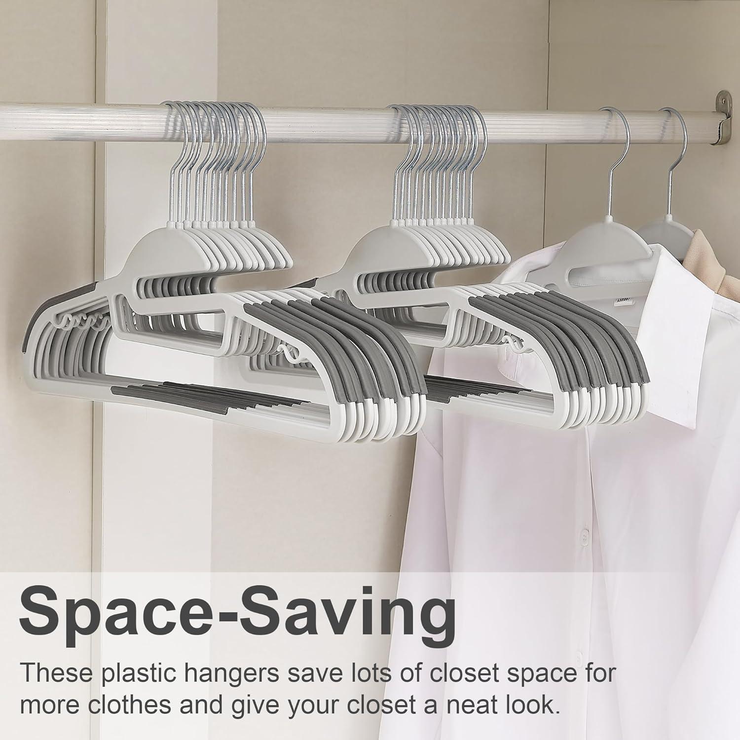 VECELO 50 Pack Heavy Duty Plastic Hangers, 360º Swivel Hook Coat Hangers, Non-Slip, Space-Saving, Dark Gray