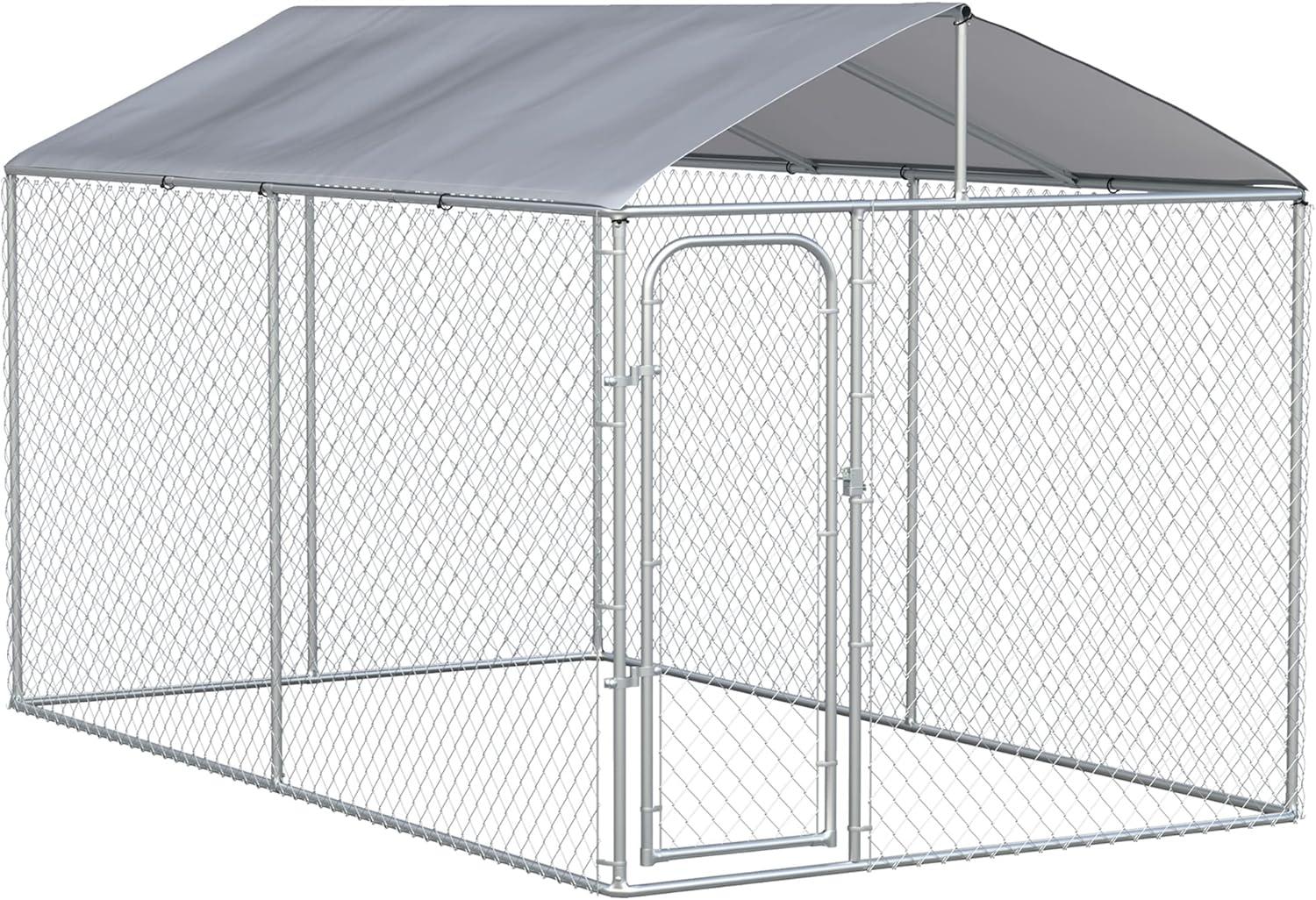 Large Galvanized Steel Outdoor Dog Kennel with Waterproof Cover