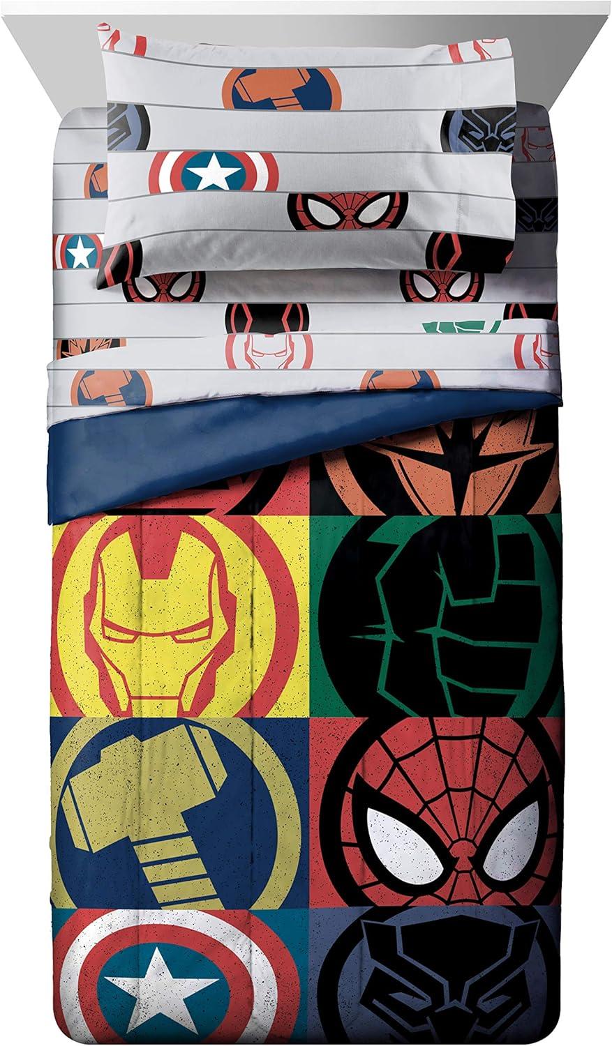 Marvel Avengers Licensed Microfiber Basic Weave Reversible Washable Bedding Sets, Full, Multicolor