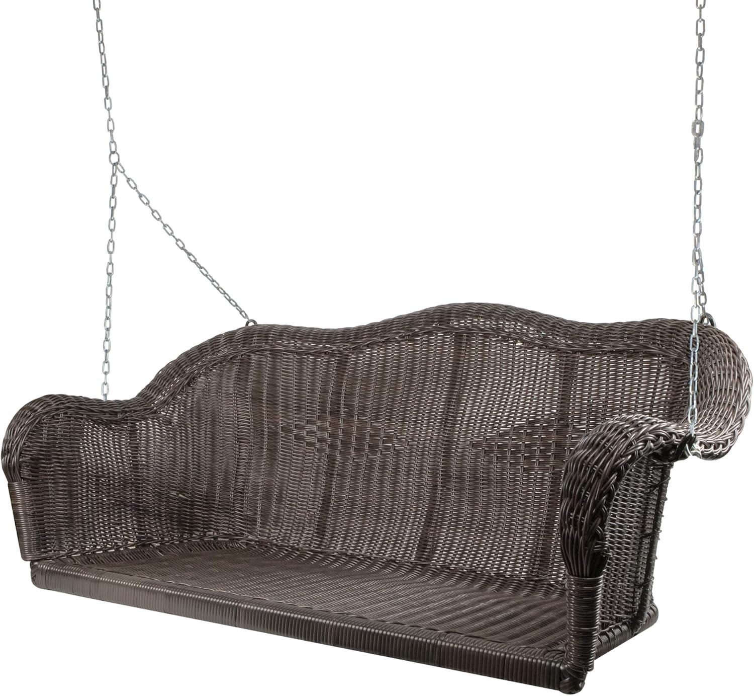 Northlight Hand Woven Resin Wicker Porch Swing with Chain - Chocolate Brown