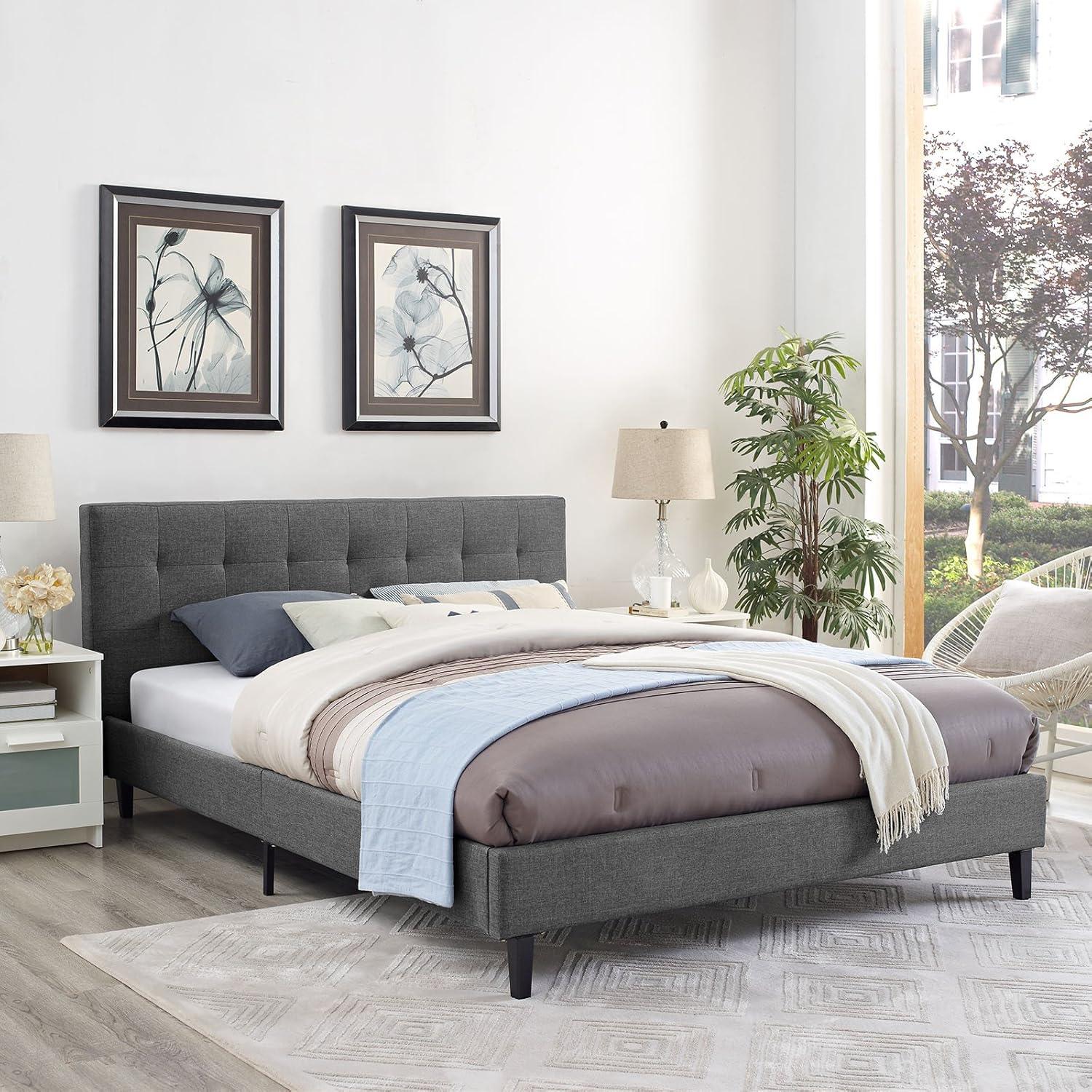 Modway Linnea Queen Fabric Bed - Grey