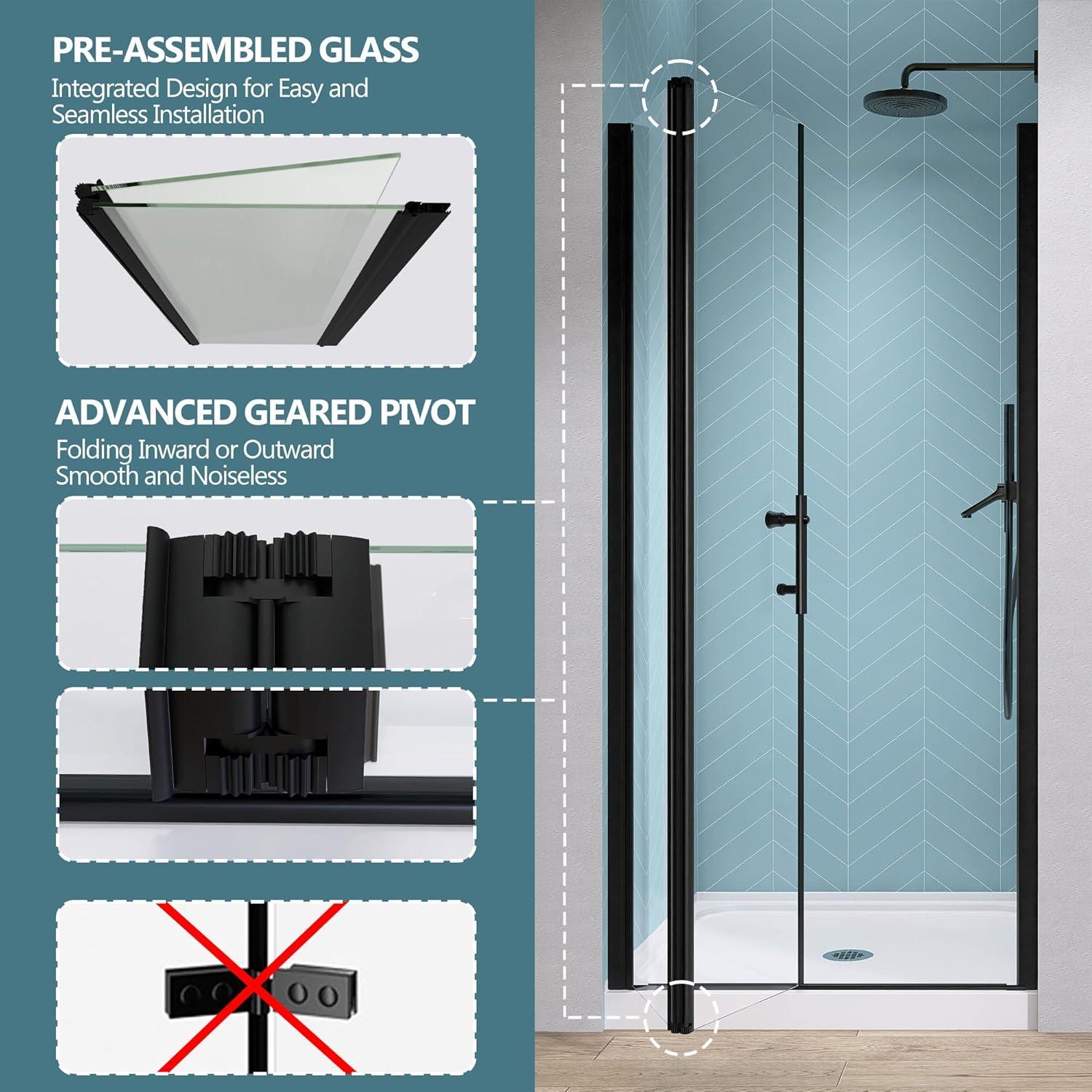 Shower Doors 34" -35 1/4" W x 72" H Bifold Frameless Glass Shower Door, Folding Shower Doors
