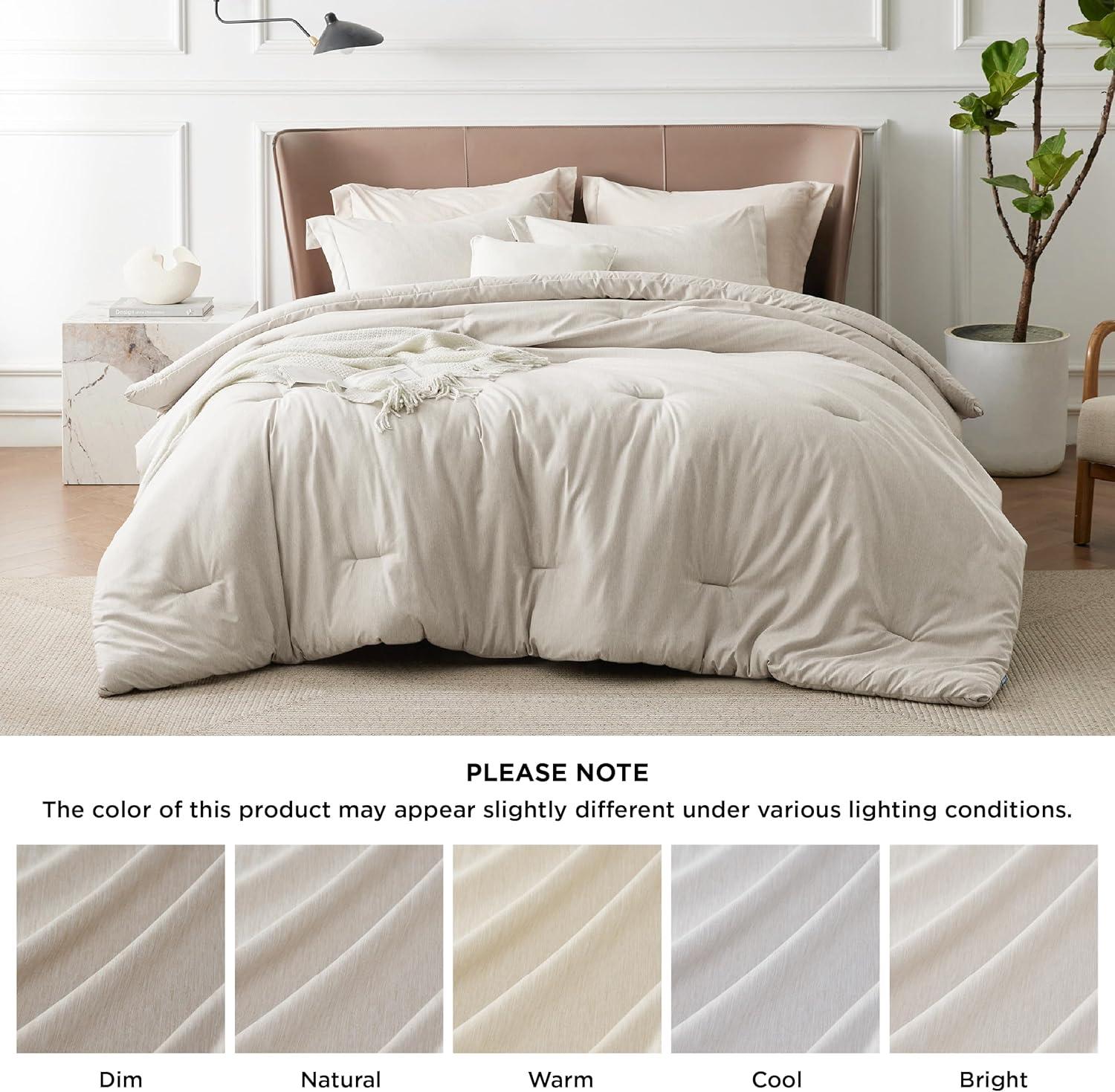 3pcs Comforter Set Solid Cationic Dyeing King Size Beige - Bedsure