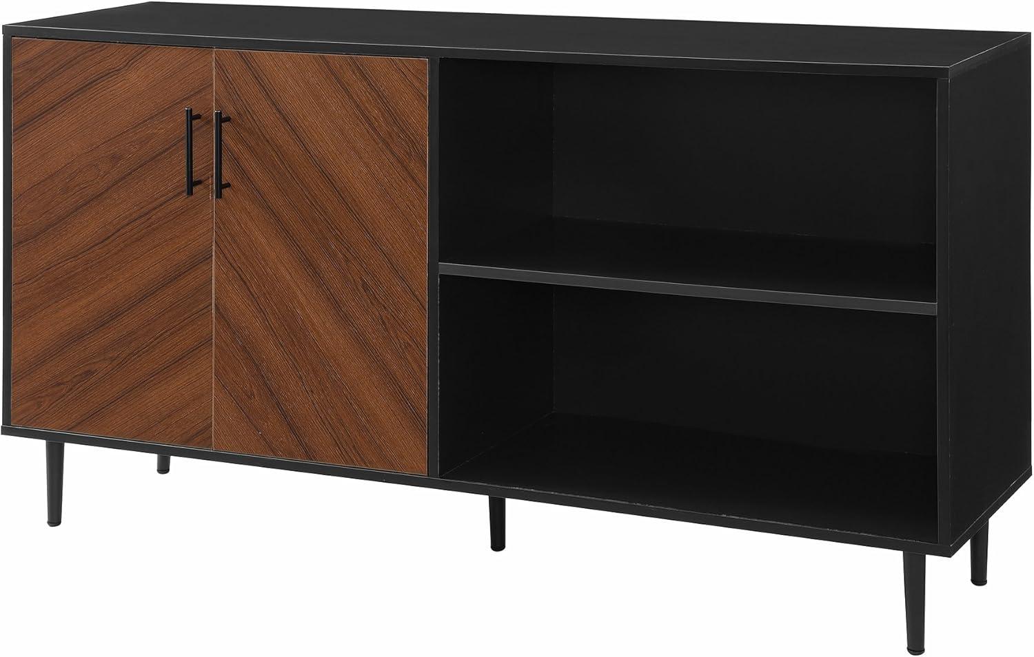 Walker Edison Caye Modern 2-Door-Bookmatch Asymmetrical Console for-TVs up to 65 Inches, 58 Inch, Solid Black