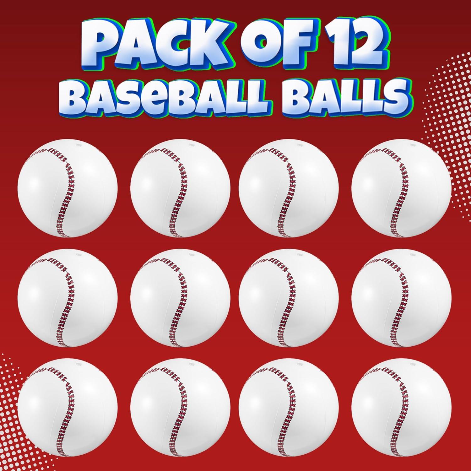 Inflatable Baseball (Pack of 12) 16-inch, Baseball Beach Balls for Themed Party Decorations & Birthday Decor - Pool Ball Toys Party Favors & Goodie Bags Favors for Kids, Boys and Girls