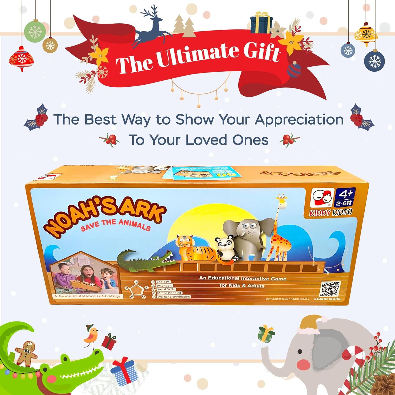 Noah's Ark Toy, Balancing Game Religious Stacking Educational Board Game with Animal Toy, 50 Animals