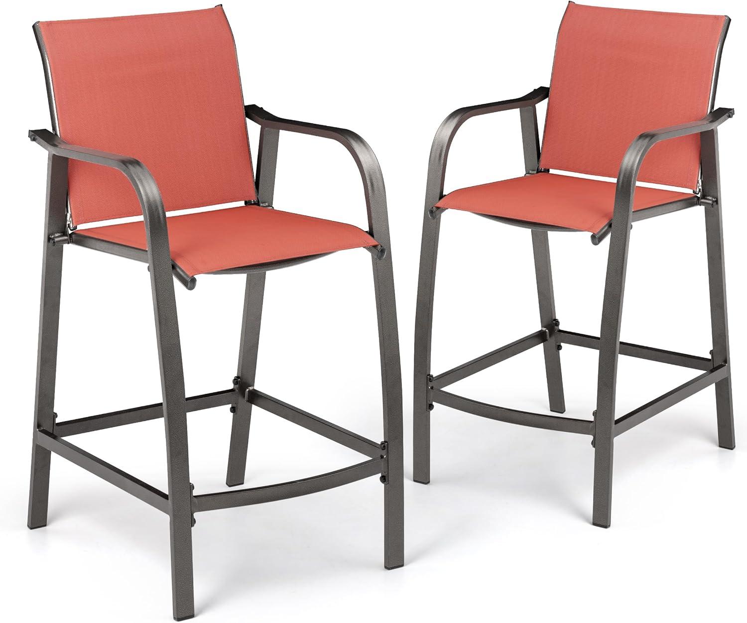 2pc Outdoor Counter Height Aluminum Bar Stools - Orange - Pellebant: UV & Weather Resistant, 270lbs Capacity