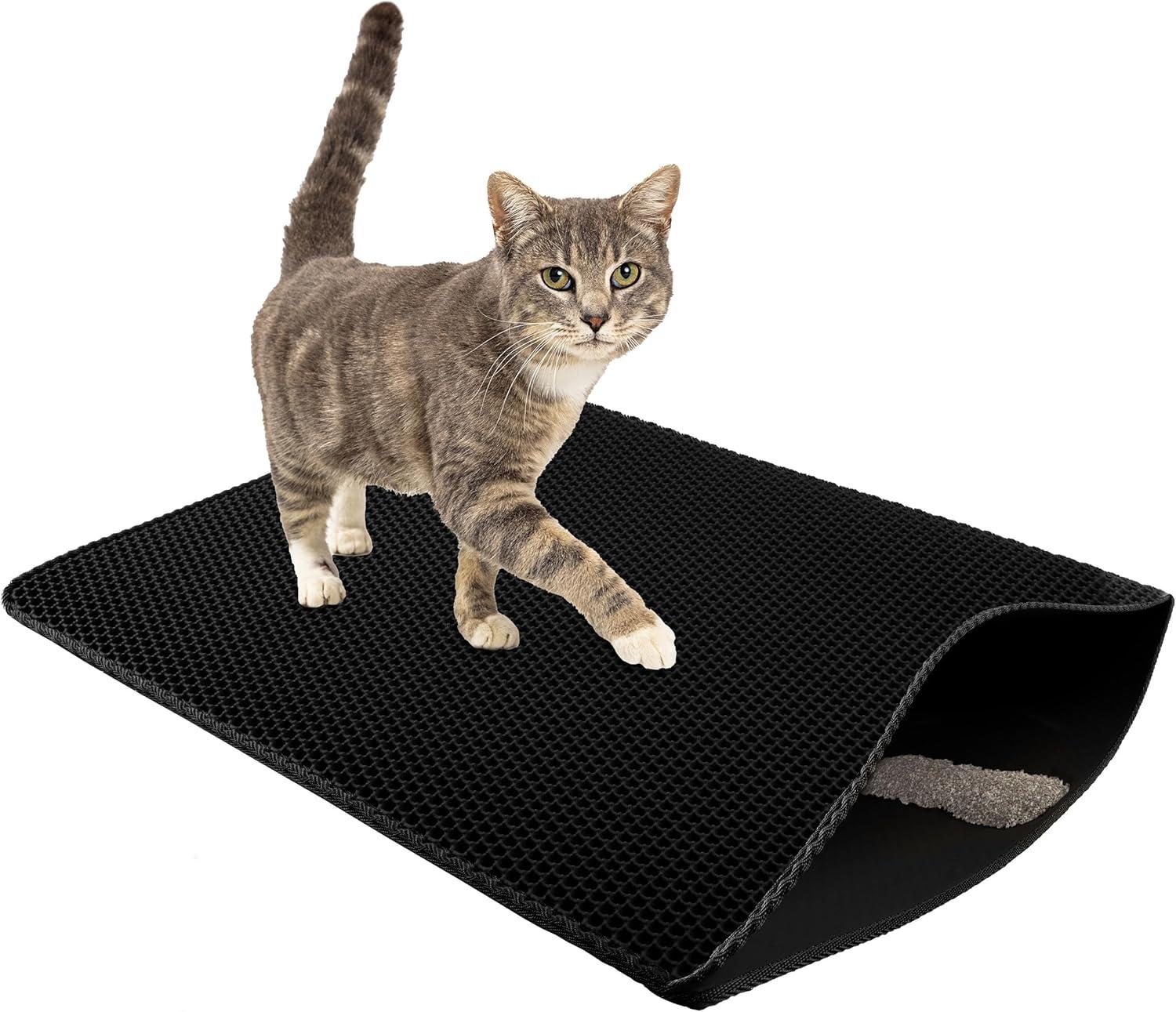 Petmaker Cat Litter Mat - 30x24 Waterproof Litter Box Mat with Dual-Layer Honeycomb Design for Trapping Litter - Slip-Resistant Cat Mat
