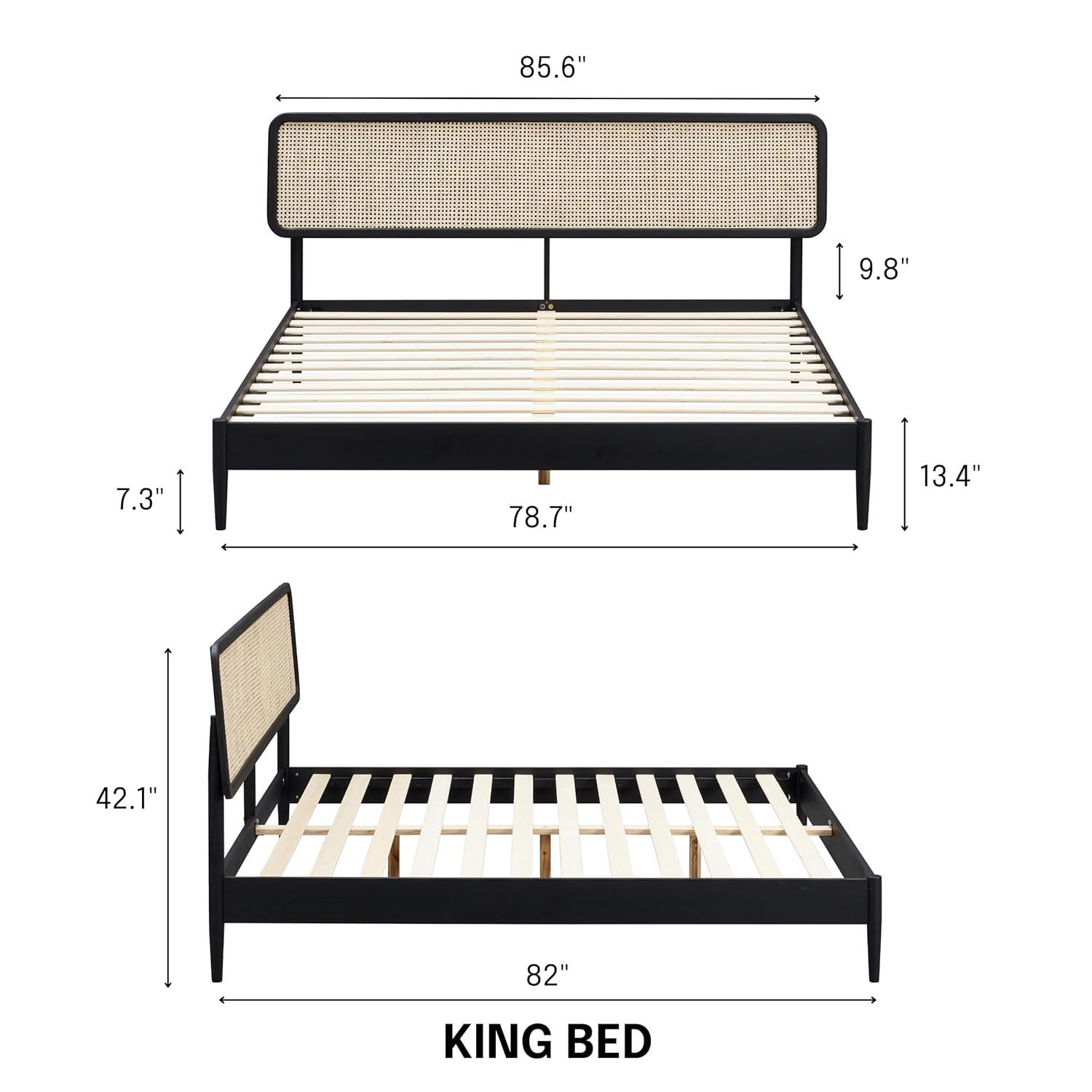 NTC Lupin Solid Wood Bed Frame with Headboard and Silent Slats, 1000 lbs Capacity Bed Frame