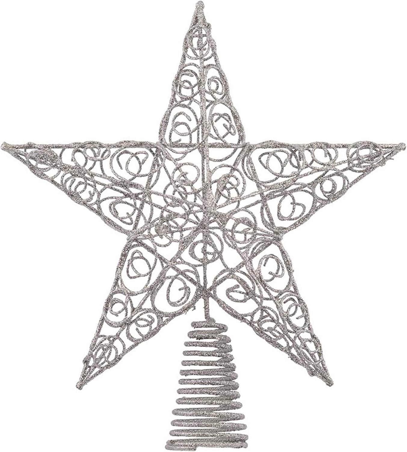 Silver Glitter Swirl Metal Star Tree Topper