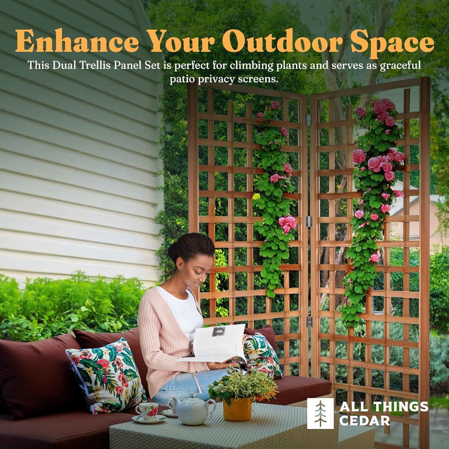 All Things Cedar 2-Piece" Outdoor Single Trellis Handcrafted for Climbing Plants with Snug-Fitting Parts and Sanded Finish for Patio Privacy Screens
