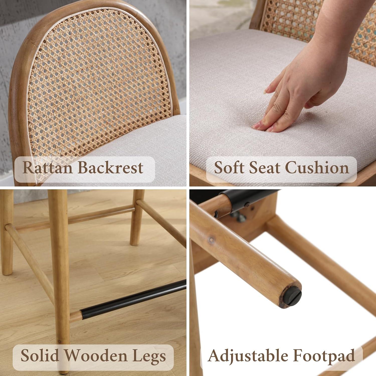 Bayou Breeze Emington Modern Stools with Rattan Backrests and Wood Frame (Set of 2)
