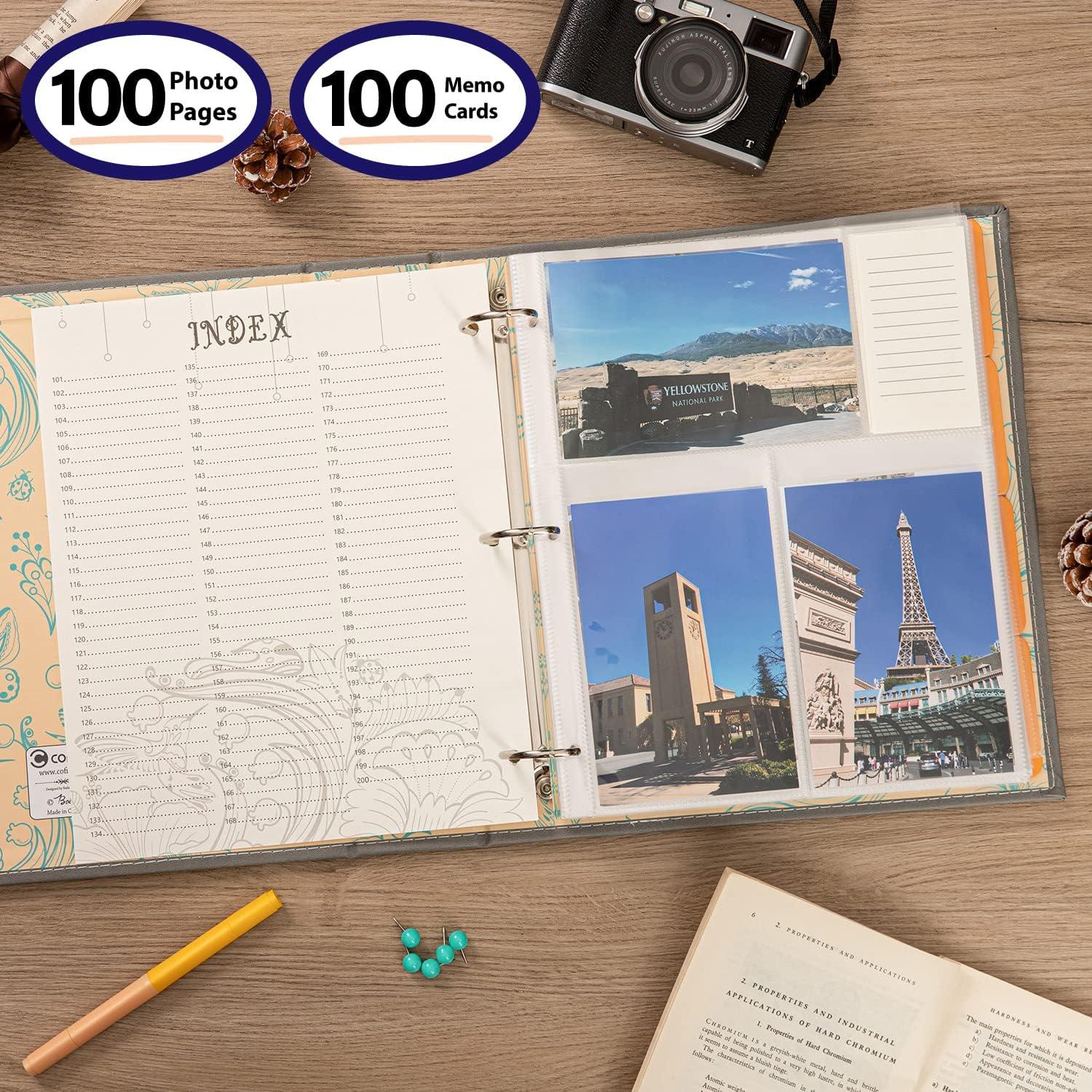 COFICE Photo Album 4x6-3 Ring Binder Large Picture Album Book with Index and Divider Sheets - Big Photobook with Acid-Free Pocket Sheets Holds up to 600 Photos - Elegant PU Leather Cover, Grey