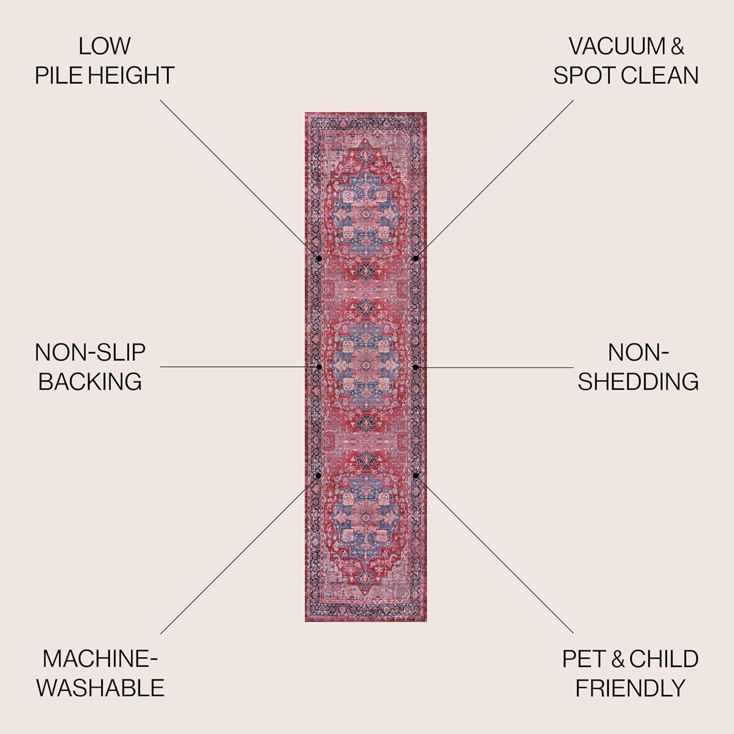 Maris Ornate Medallion Machine-Washable Red/Black/Blue 2 ft. x 8 ft. Runner Rug - JONATHAN Y