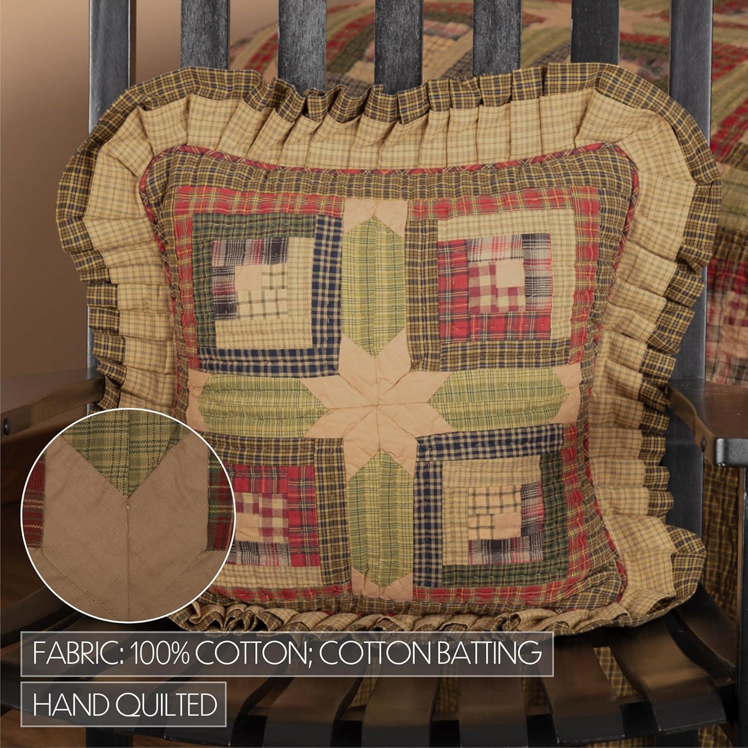 VHC Brands Tea Cabin Patchwork Cotton Reversible Throw Pillow