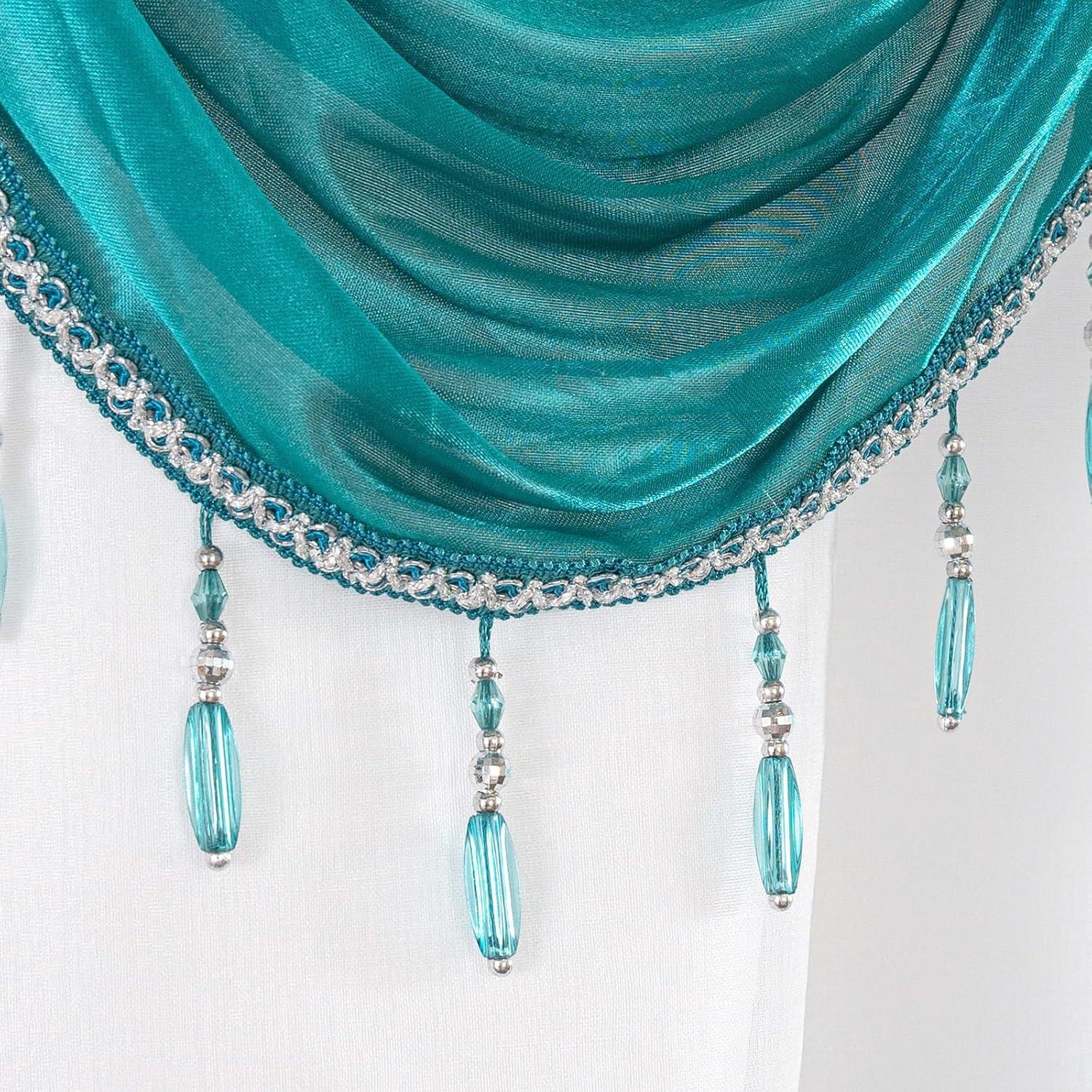 Red Barrel Studio® Embroidery Sheer Curtain 2 Panels Set Luxury Window Curtain Attached Valance With Satin Backing And 2 Tie Backs