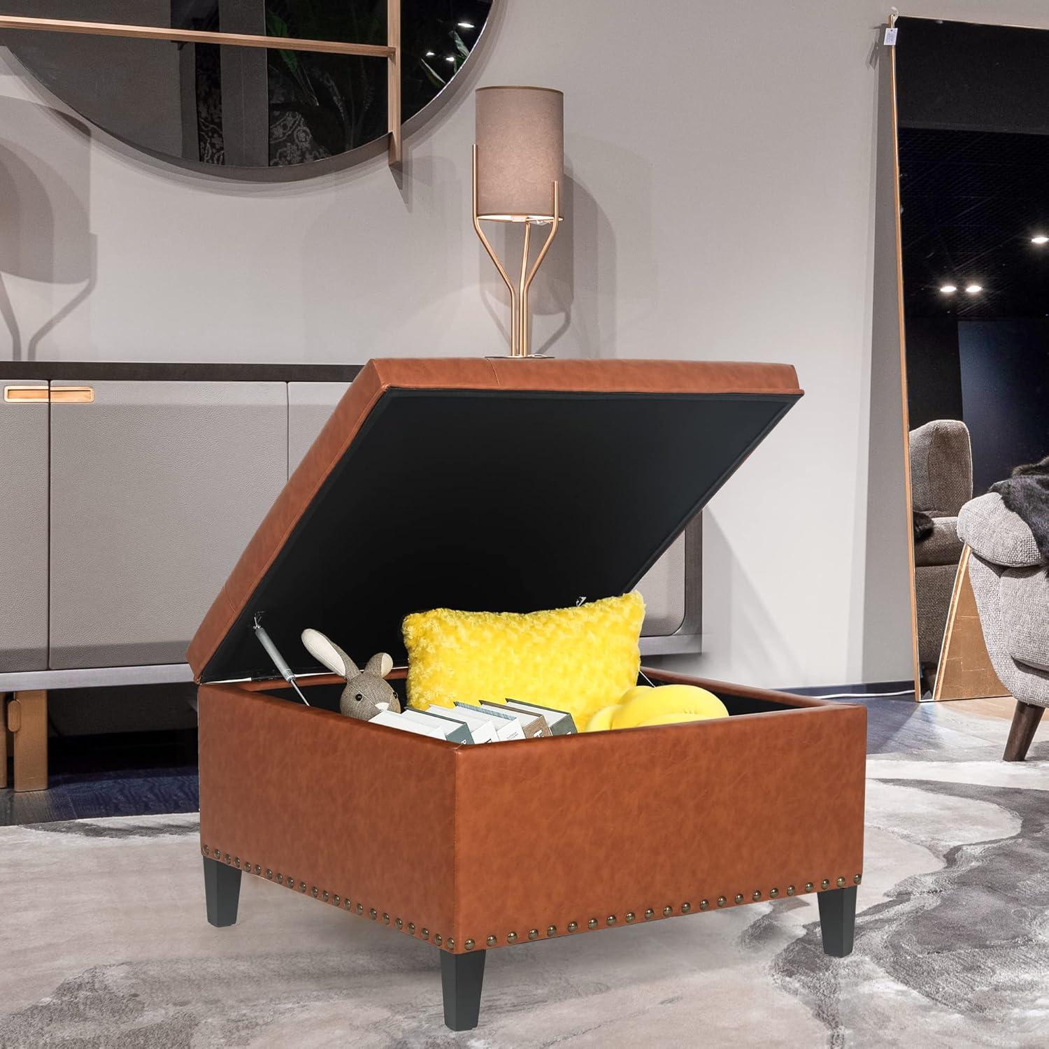 Adeco  Modern Square Fabric Upholstered Lift Top Storage Ottoman Bench
