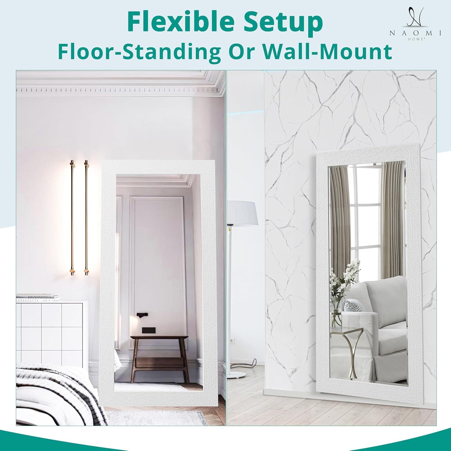 White Mosaic Full Length Rectangular Mirror with Faux Wood Frame