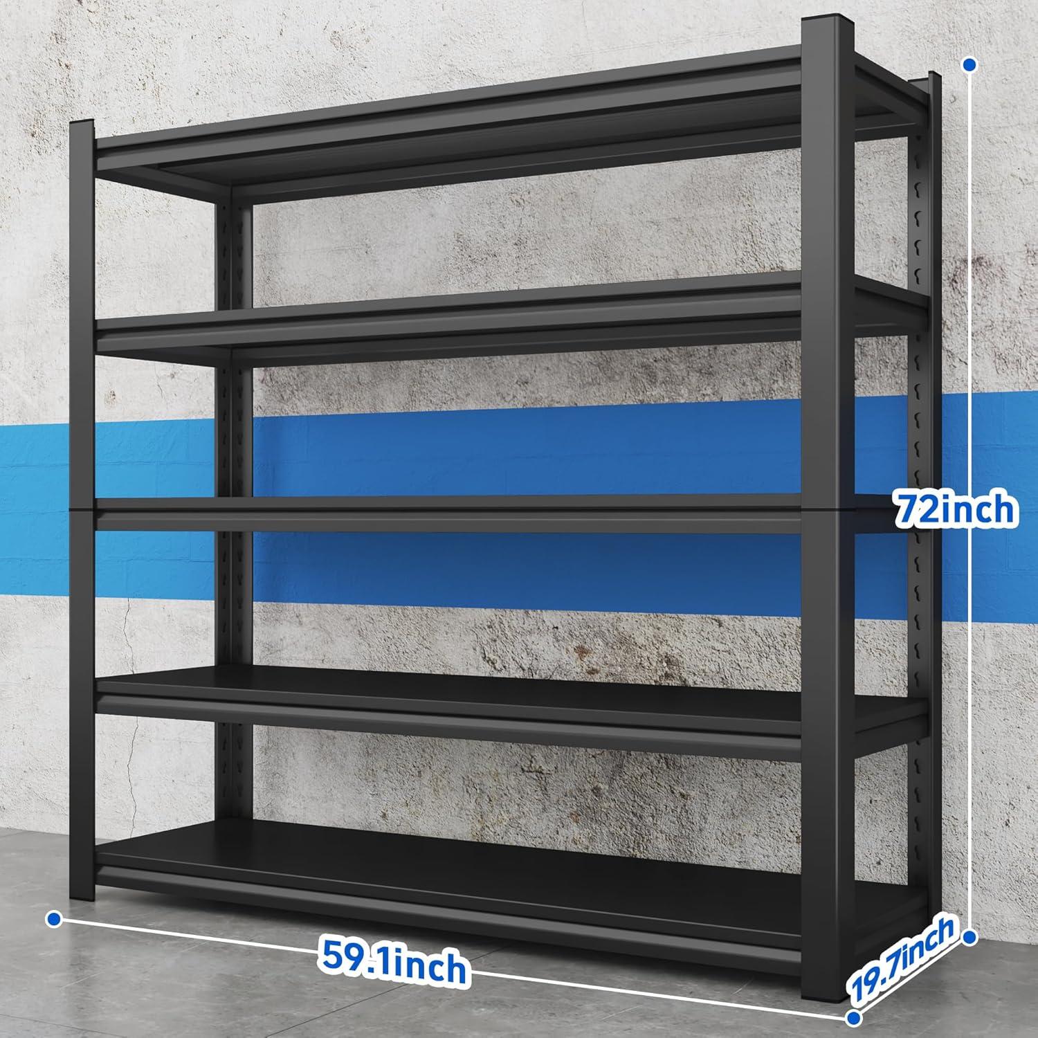 5 Tier 72"H Garage Shelving 2000LBS Heavy Duty Garage Storage Shelves Adjustable Metal Shelving Unit for Garage Storage Rack Industrial Utility Shelf 15.7" D X 35.4" W X 72" H, Black